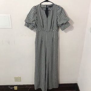 New York & Company Wide Leg Gingham Jumpsuit